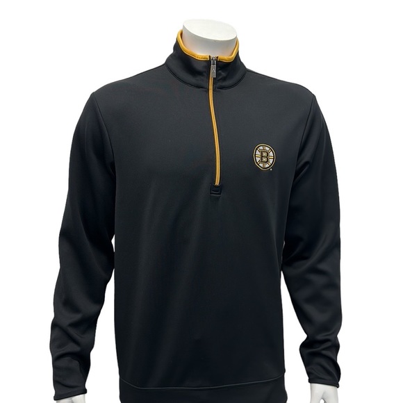 Boston Bruins NHL 1/4 Zip Pull Over Black Yellow Embroidered Jacket Antigua MD - Picture 5 of 9